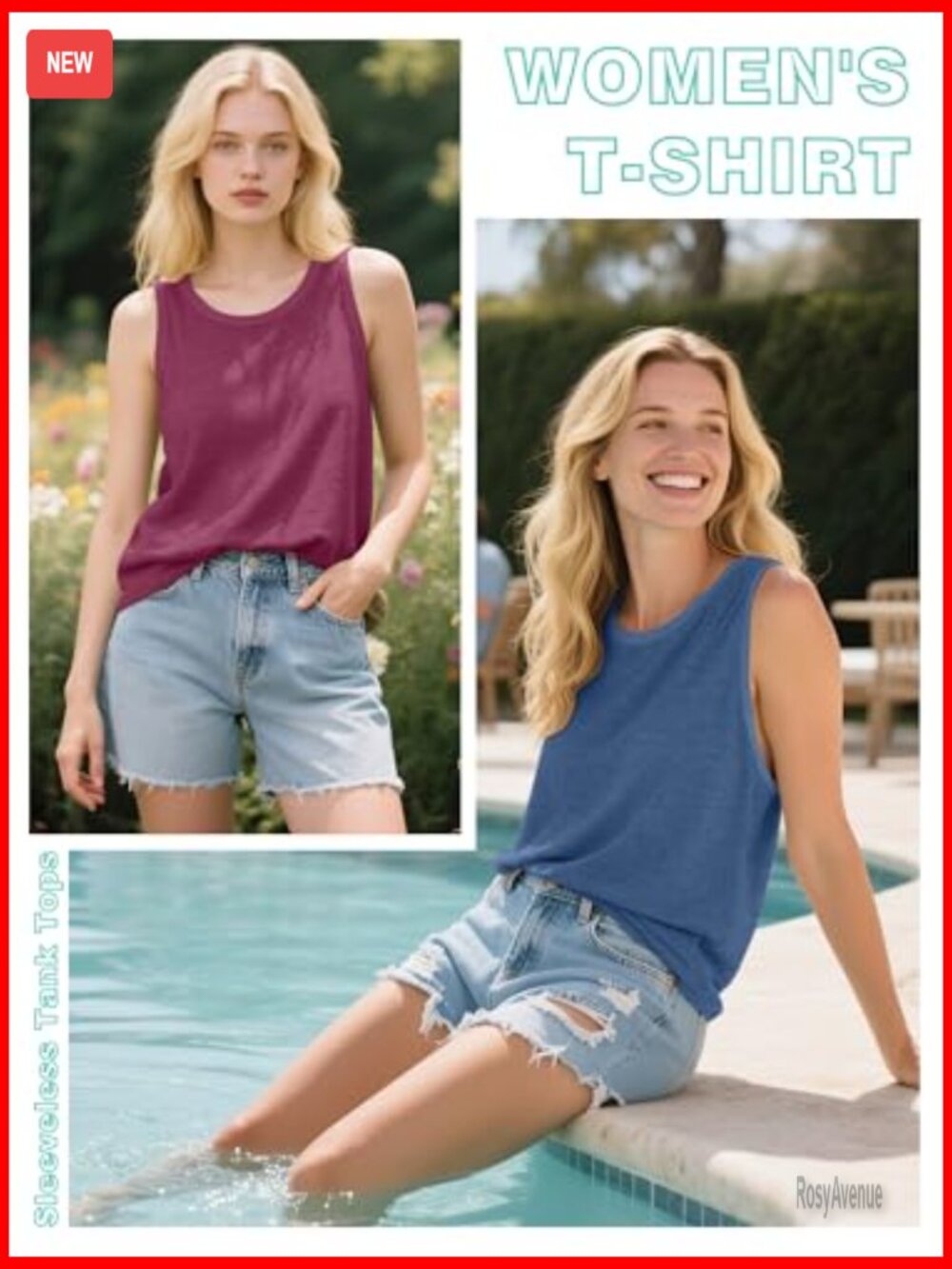 3 Pack Women's Sleeveless Tank Tops, Crewneck Summer Split Side Ribbed Trim - Picture 3 of 7
